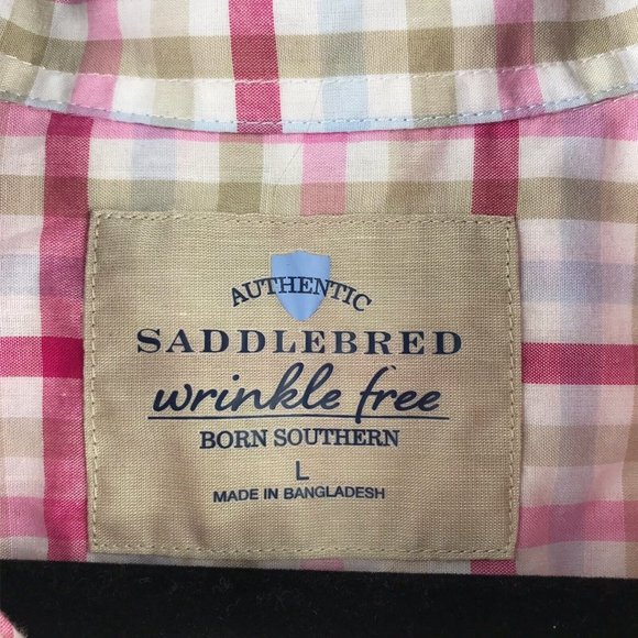 Saddlebred Mens Dress Casual Shirt Large Pink Plaid Short Sleeve Button Up - Picture 3 of 7